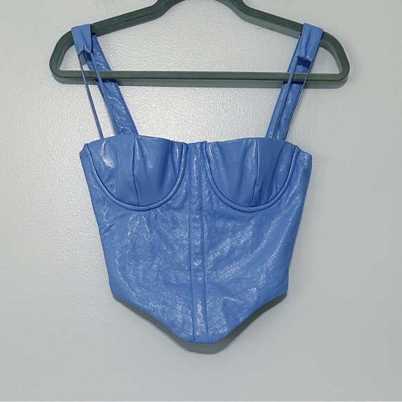 House of CB MELISSA CORNFLOWER BLUE VEGAN LEATHER CORSET Top Size X-Small - Picture 3 of 9